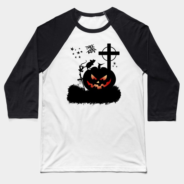 Funny halloween design, pumpkin, cat, owl and crow Baseball T-Shirt by Nicky2342
